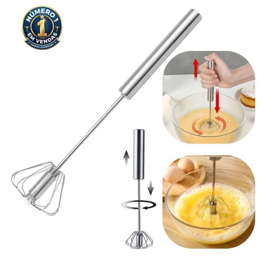 Misturador Batedor de Ovos Semi-automatico Giratório Inox 31cm