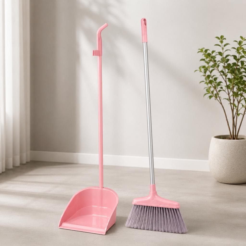 Kit Vassoura com Pá de Lixo Grande Silicone Anti Risco Cabo Longo Premium