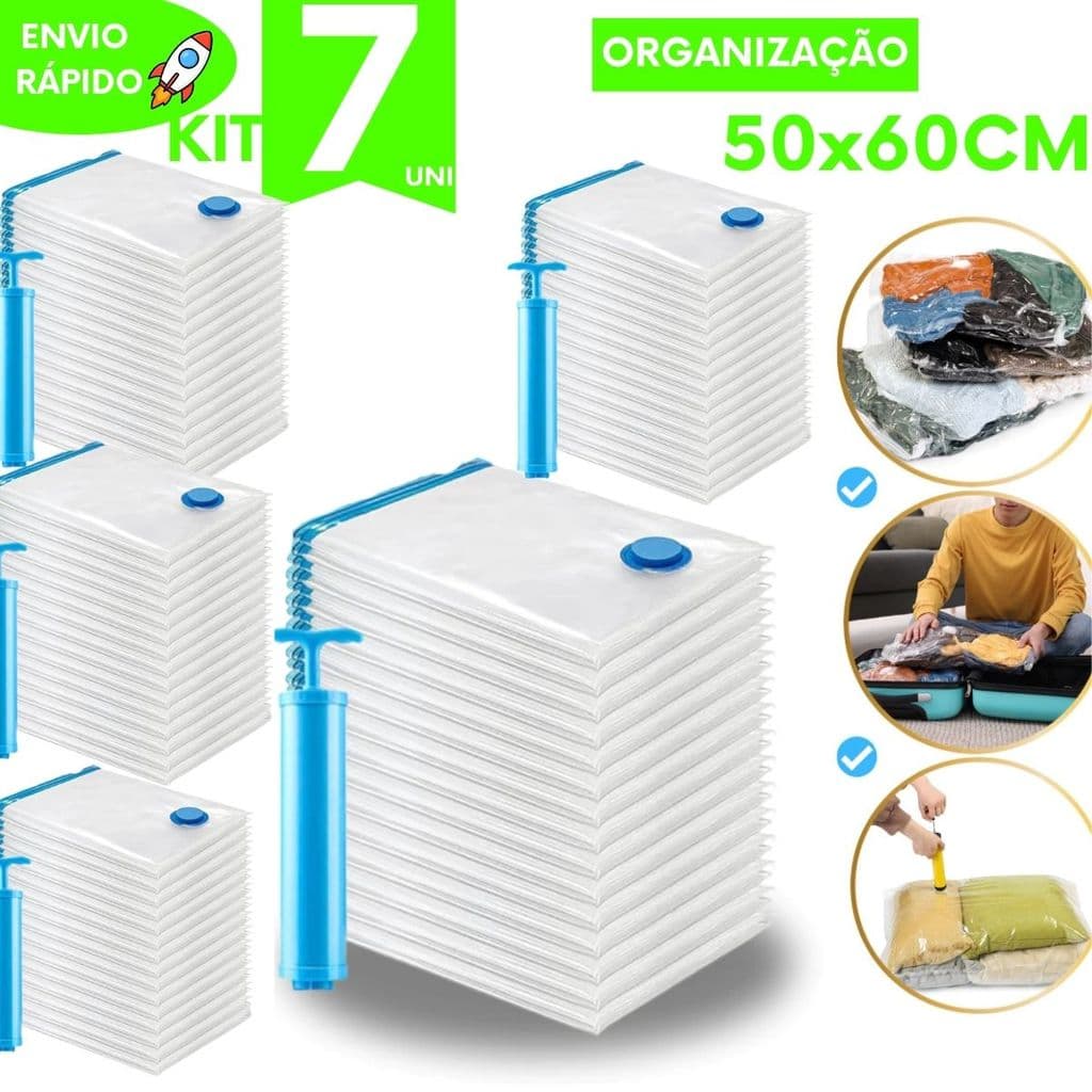 Utilidades Kit Organizador de Guarda Roupa Saco Vácuo Coberto Travesseiro Close Bomba Ar Manual Mala Viagem