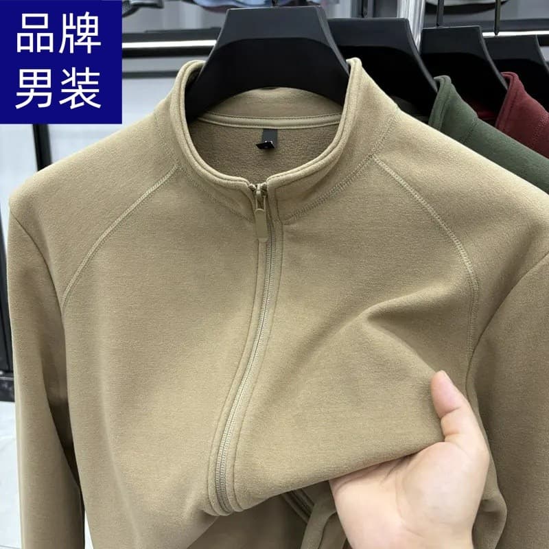 2026/marca outono inverno masculino dupla face alemão velo Cardigan moletom quente cor sólida zíper suporte @-