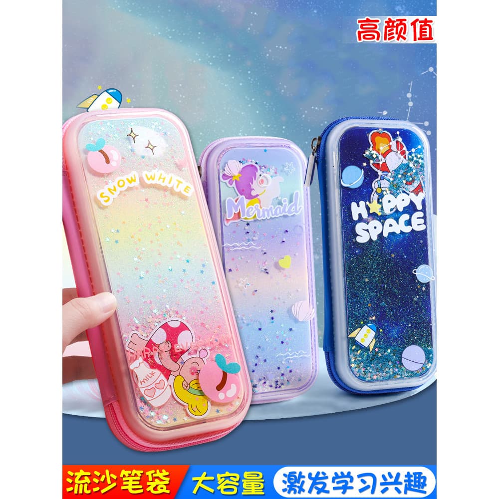 Estojo de lápis com Glitter de coração para meninas de alto valor, masculino, feminino, crianças, alunos da escola primá