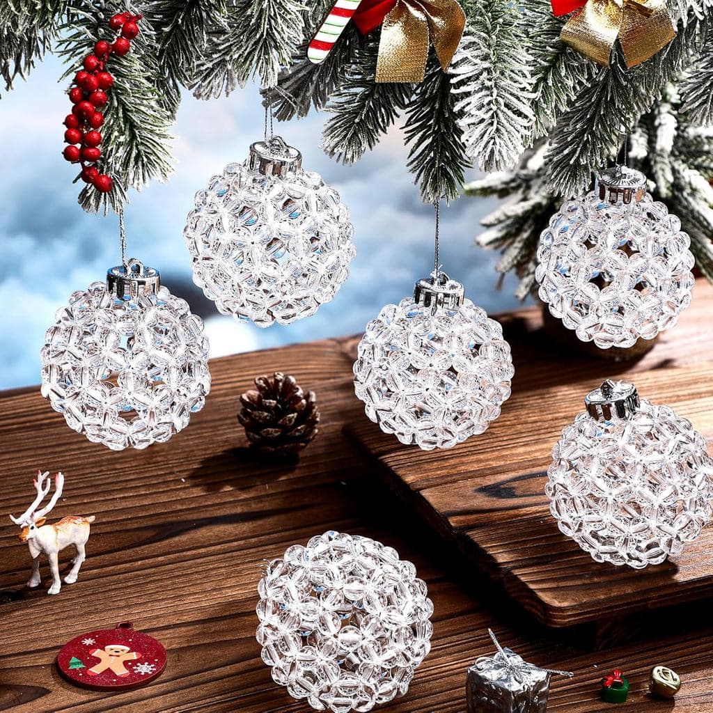 Norme 6 Peças de Bolas de Natal de Cristal com Contas, Ornamentos Artesanais de 3,15 Polegadas, Decorações para Árvore d