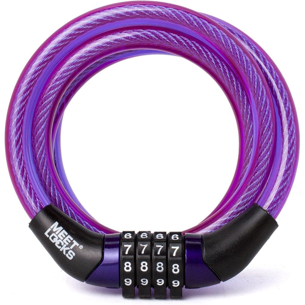Cadeado de Cabo para Bicicleta MEETLOCKS, Cadeado Leve e Mini para Bicicleta Infantil, Cabo de Segurança Roxo de 1/3" x