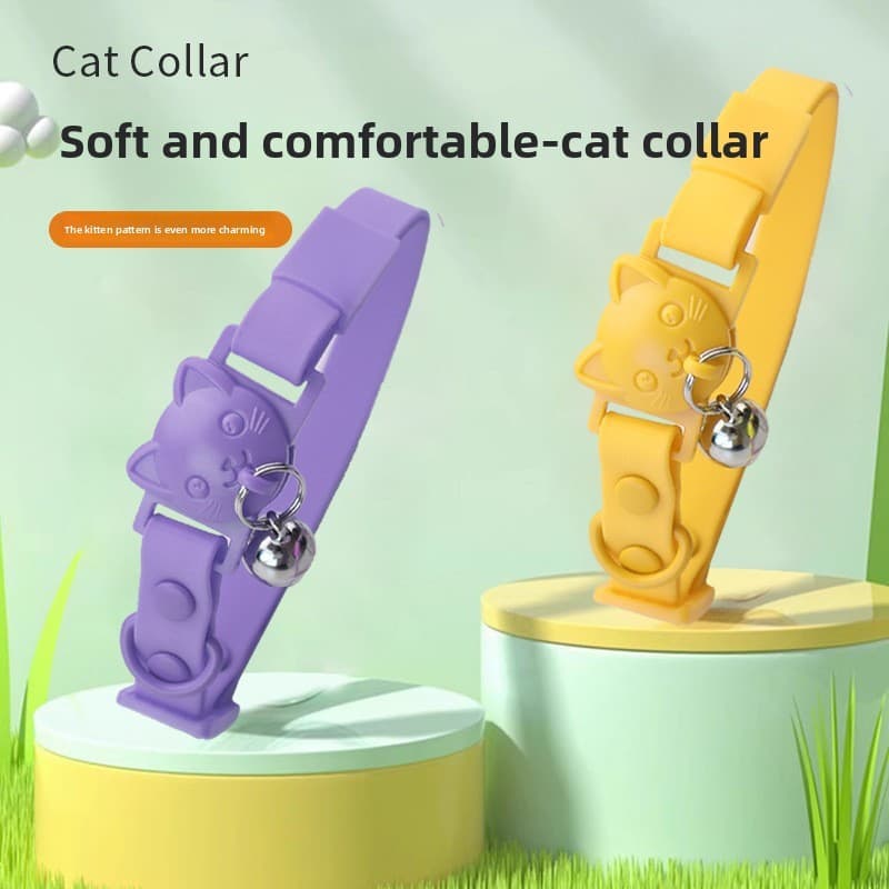 Coleira de gato de Silicone com fivela de segurança de sino Coleira anti-perda ajustável macia anti-estrangulamento
