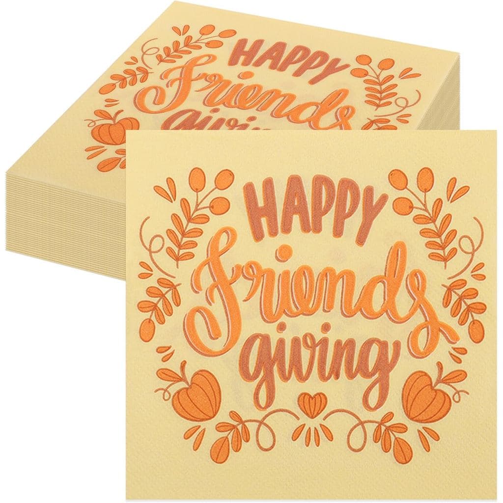 Pacote com 80 Guardanapos Happy Friendsgiving, Guardanapos de Papel Descartáveis com Abóboras e Folhas de Outono para De