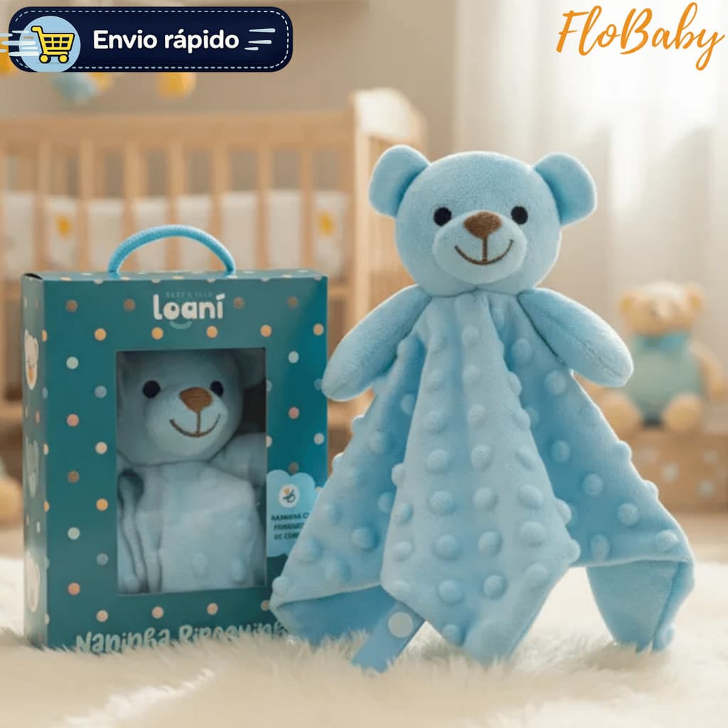 Naninha Bebê Urso Pipoquinha Extra Macia com Prendedor de Chupeta Ursinho Azul Bege Rosa