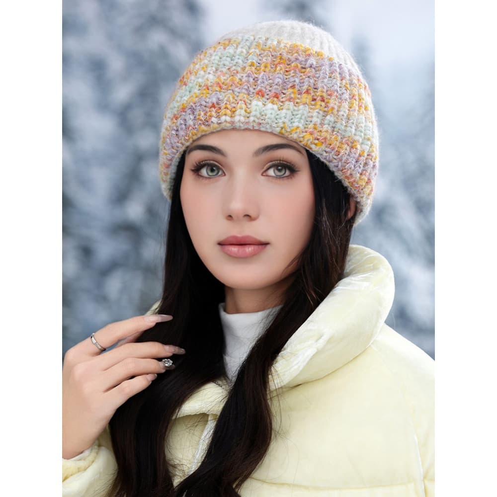 Novo estilo versão coreana gradiente cor misturada chapéu de lã Design quente à prova de frio chapéu de malha outono inv