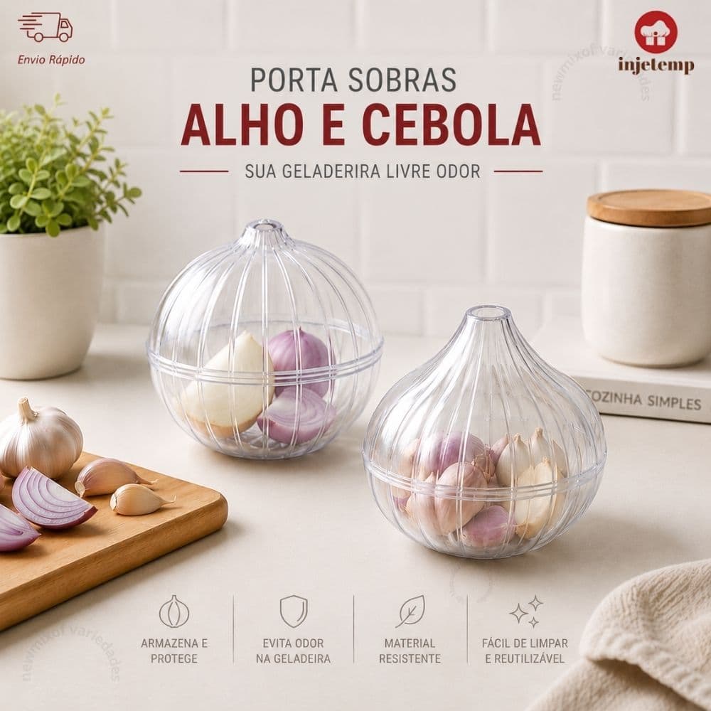 Kit Porta Sobras De Alho e Cebola Para Geladeira Conserva Sem Cheiro Odor Organizador Transparente Multiuso - New