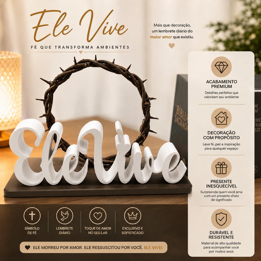 🔥 Presente Religioso Ele Vive Com Coroa De Espinhos Decoração Cristã Exclusiva Mesa e Corpus Christ