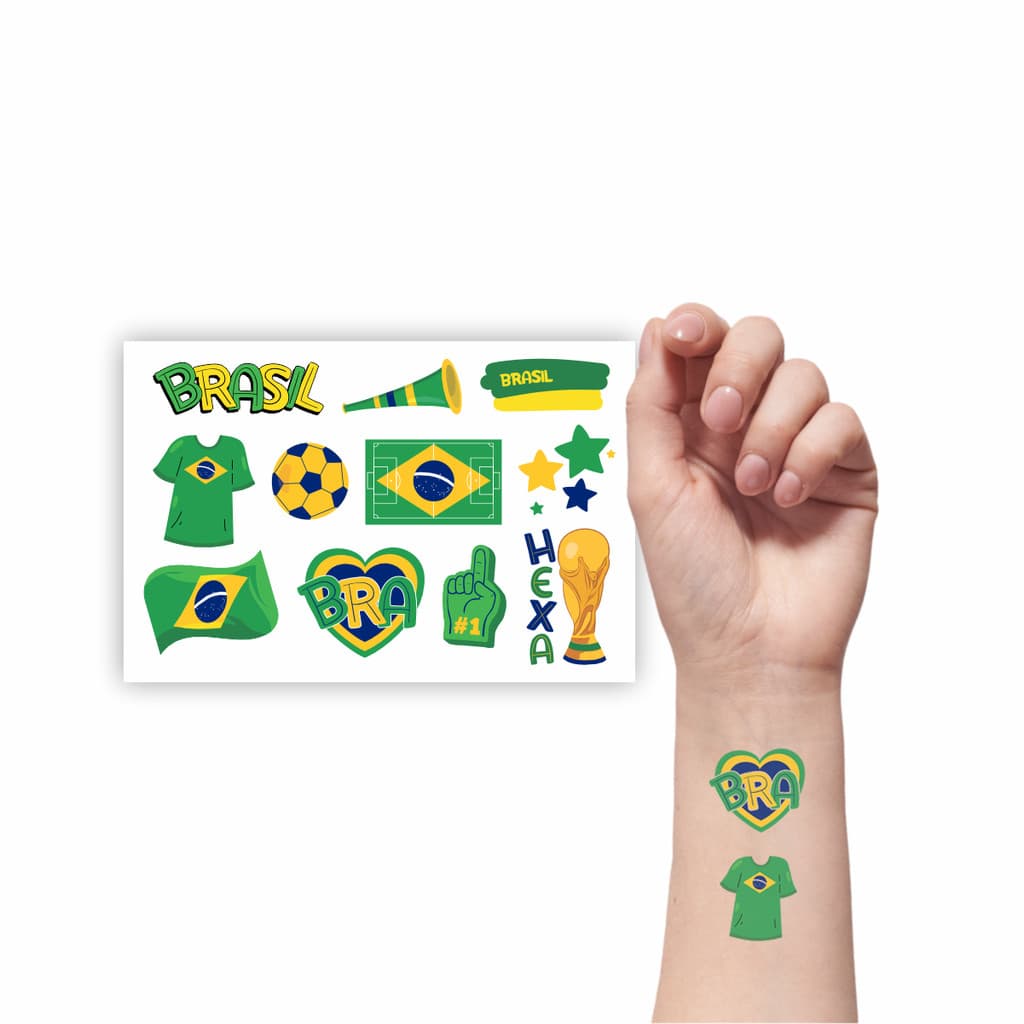 Tatuagem Temporária Torcida Copa do Mundo Futebol | Coração BRA