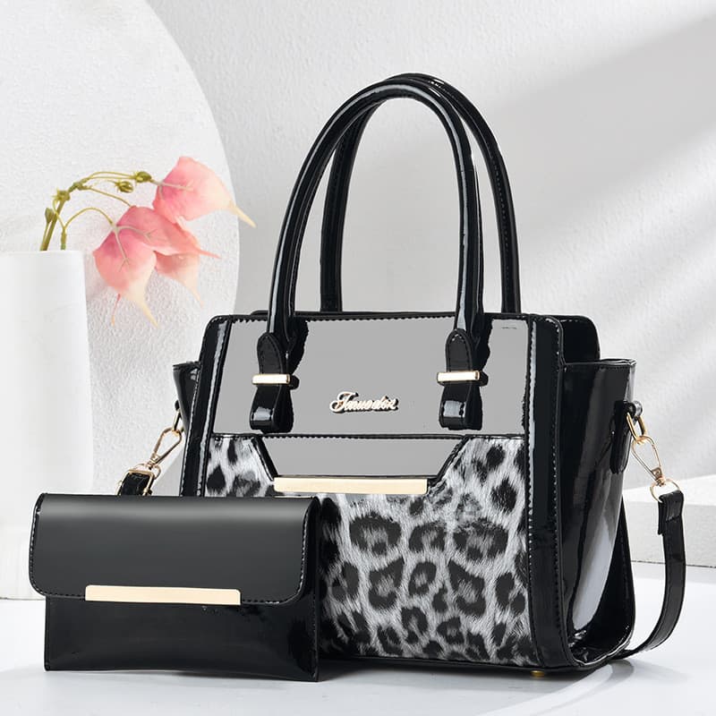 [Shichen Bolsa Feminina] Moda PU Couro Bolsa Feminina 2025 Novo Estilo Moda Moda Estampa de Leopardo Bolsa de Couro Bril