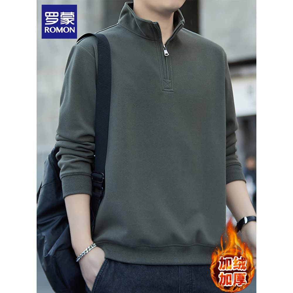 Lomon meio zíper gola alta moletom masculino solto de manga comprida camiseta outono inverno estilo tamanho grande pulôv