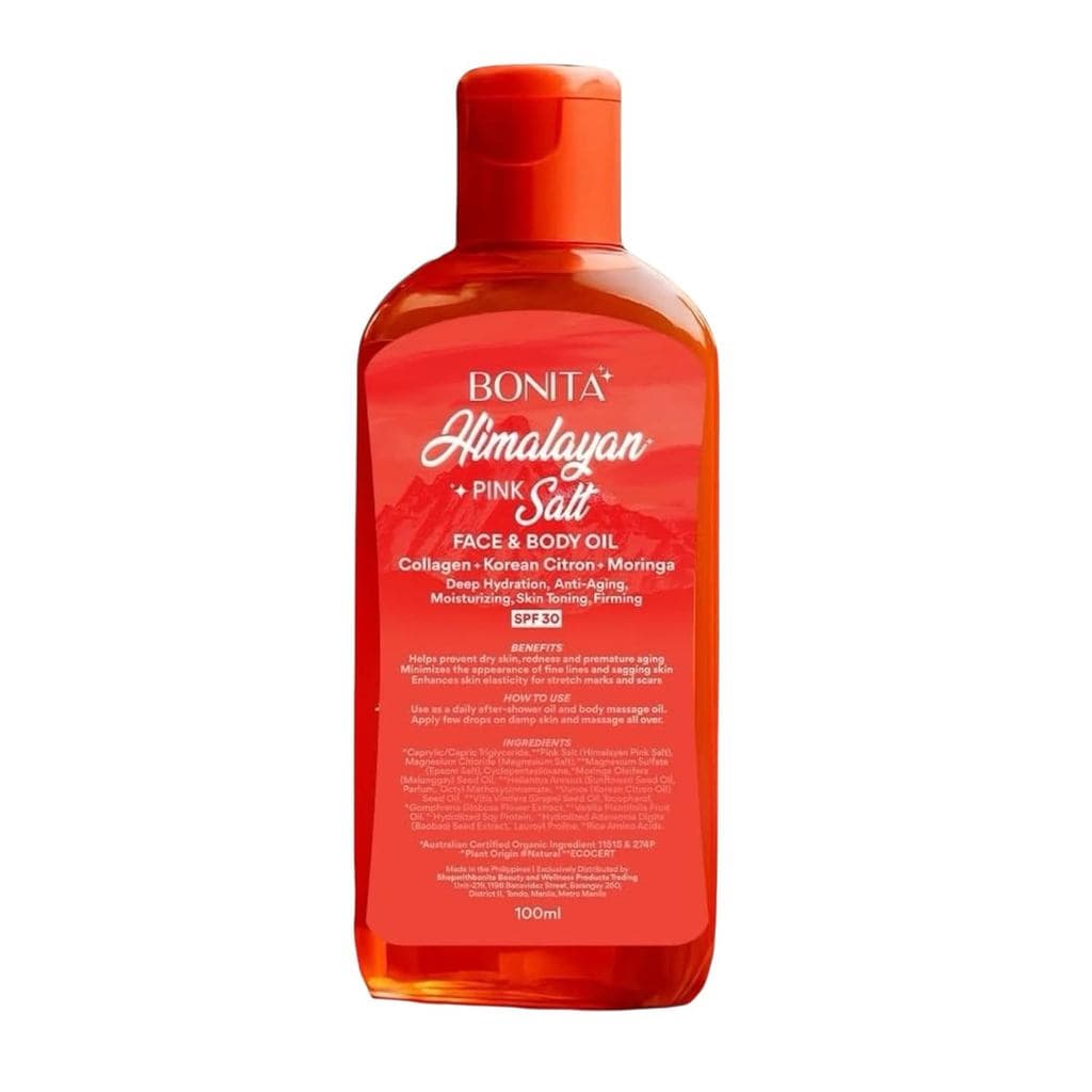 Óleo Facial e Corporal Bonita de Sal Rosa do Himalaia com FPS30 – 100ml | Colágeno Infundido com Citron Coreano e Moring