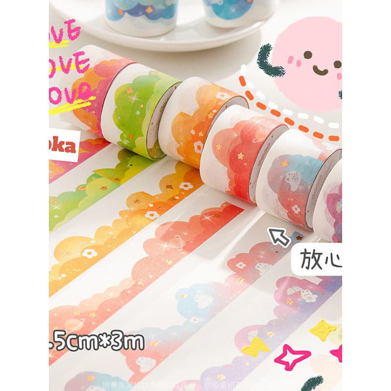 Adesivo de renda para caderno, Material Washi de paisagismo ondulado, fita de borda em formato especial, fundo pequeno M