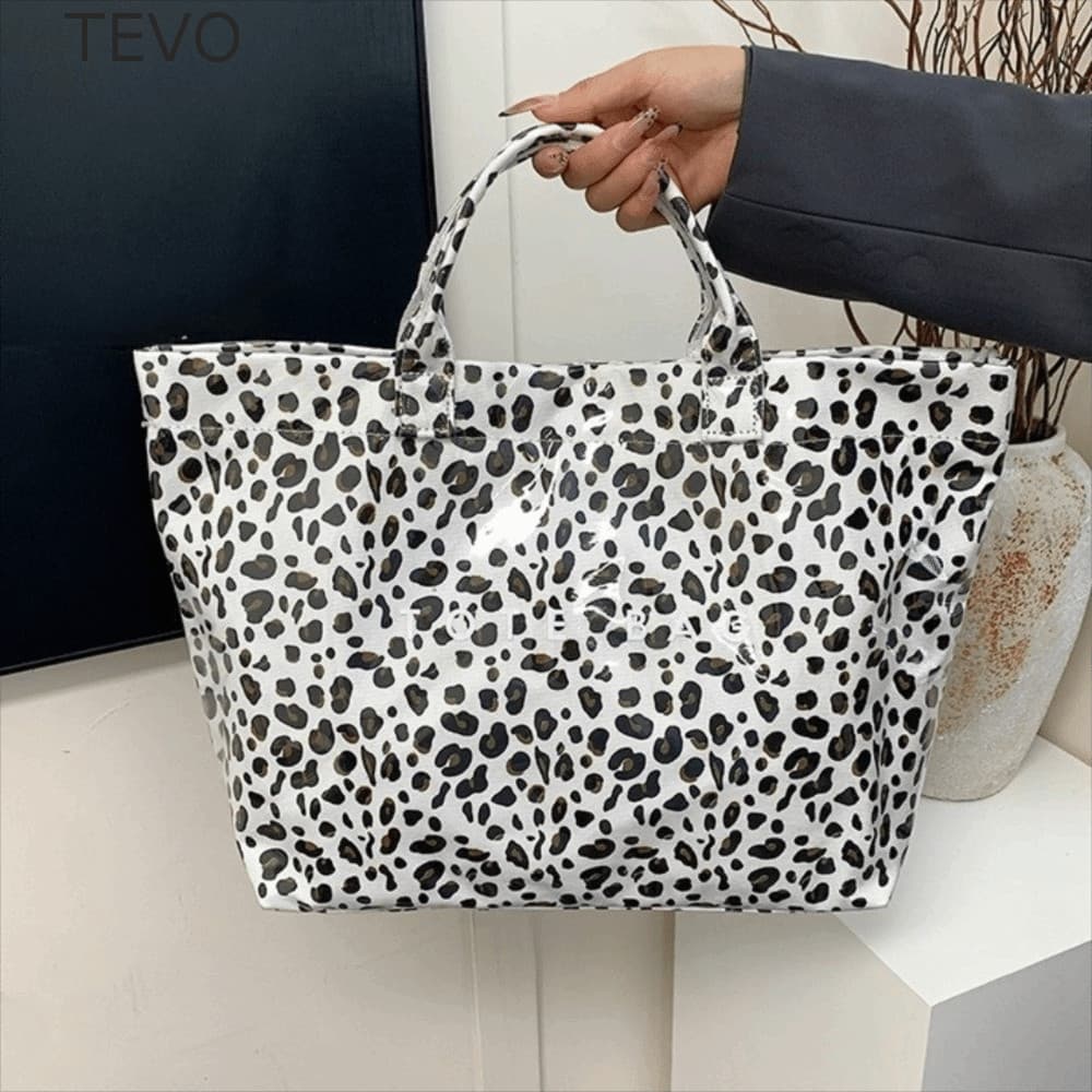 TEVO Bolsa Tote Com Estampa De Leopardo , De Ombro À Prova D'água Estampas De Letras Armazenamento , Bolsas De Axila