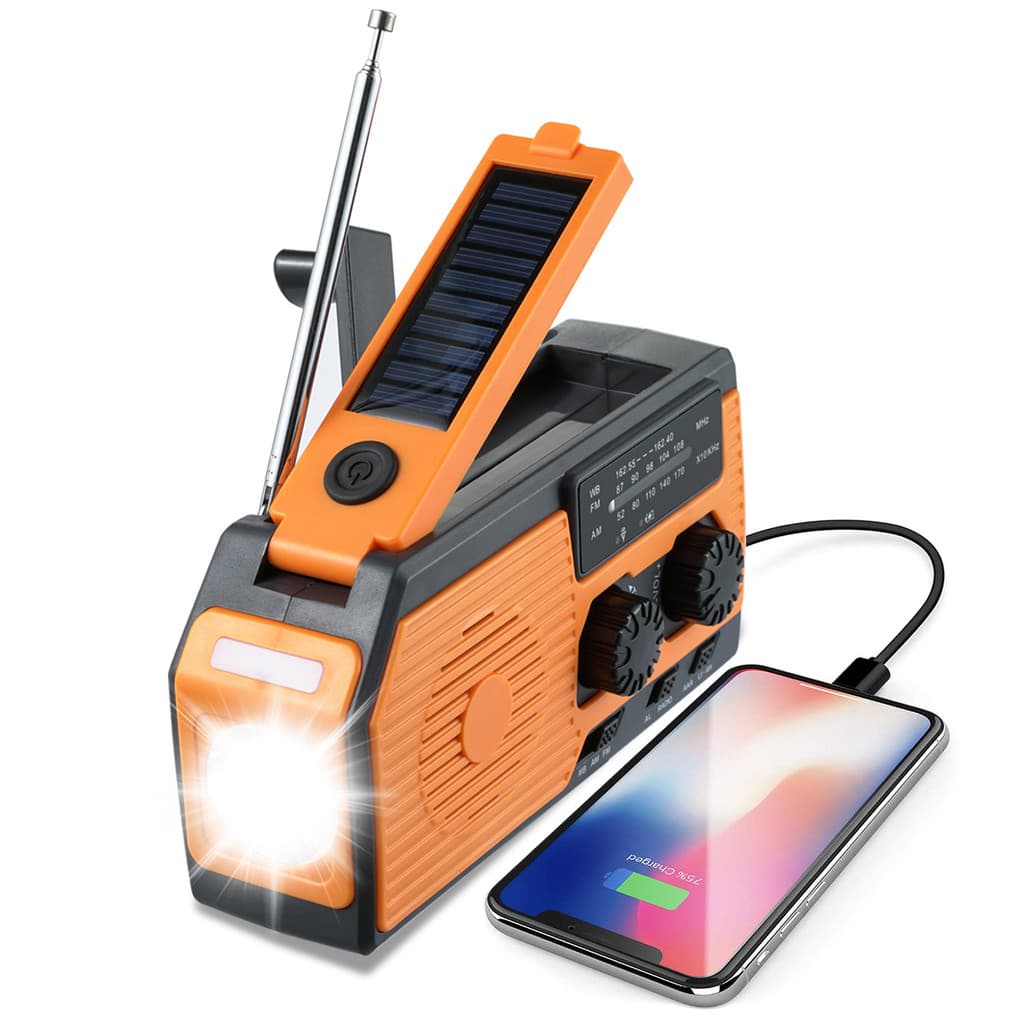 Novo Rádio Multifuncional de Emergência NOAA 2022 com Energia Solar, Manivela, Luz de Leitura e Banco de Energia com Man