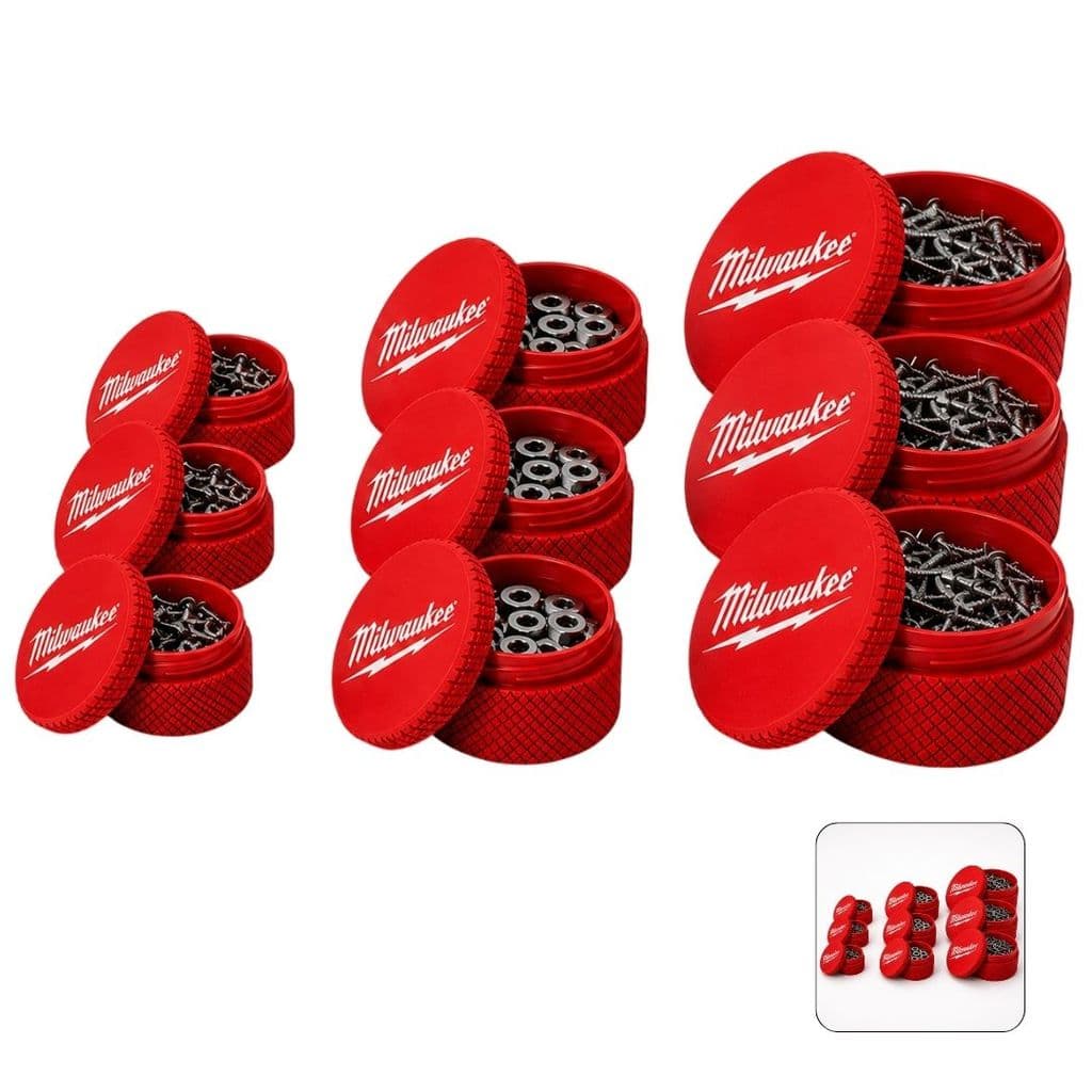 Kit 3 Porta Trecos Milwaukee Porta Parafusos Tampa Rosca Vedável 3 Tamanhos