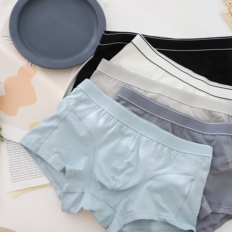 4 peças frete grátis cor sólida cintura média algodão roupa interior masculina respirável moda pernas alargadas não estr