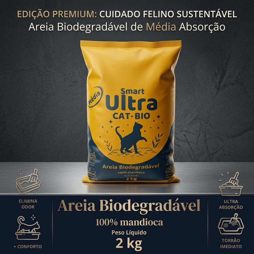 Areia Higiênica Biodegradável para Gatos Ultra Cat Bio 2 kg Controle de Odor e Alta Absorção