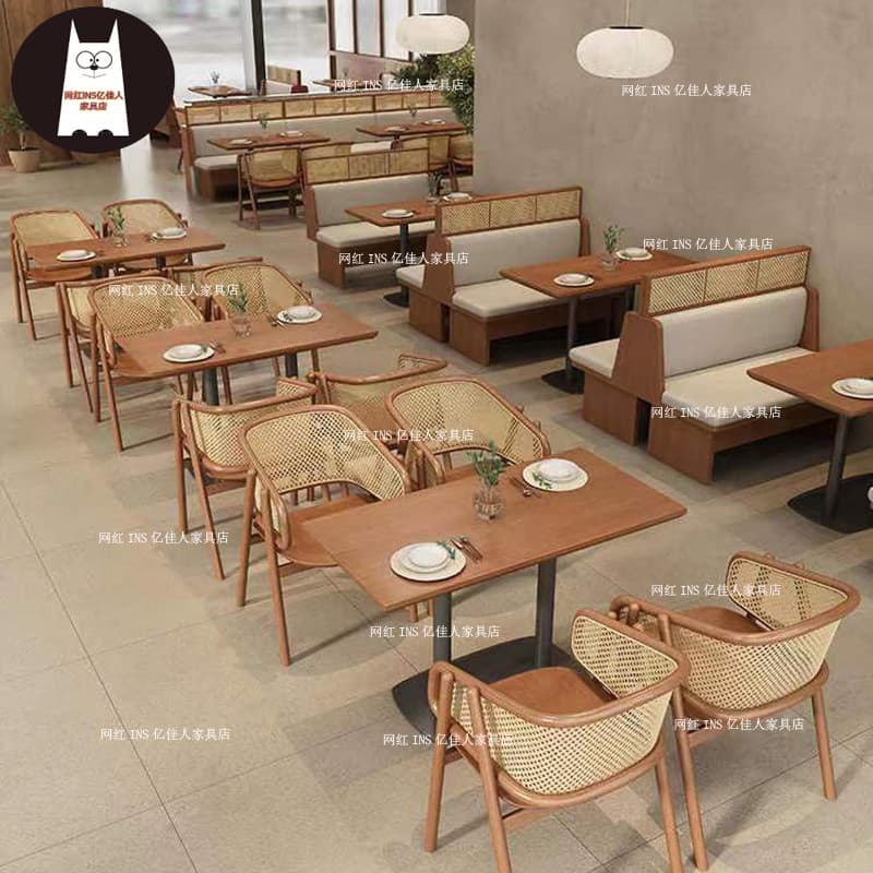 Retro restaurante café japonês leite loja de chá cadeira de mesa comercial combinação b & b cozimento barra clara Rattan