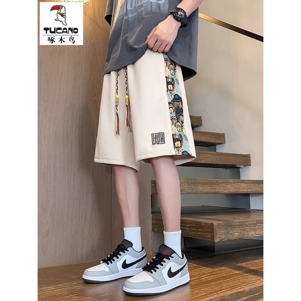 Woodpecker Shorts masculinos verão estilo chinês urso bordado verão fino Casual cinco pontos país rua Wear calças respir