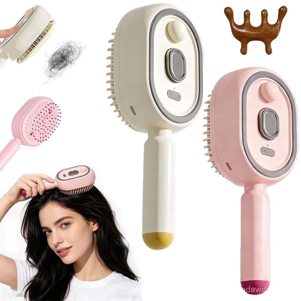 Escova de Massagem Elétrica com Almofada de Ar e Pulverização, Escova de Cabelo a Vapor Elétrica, Escova Desembaraçadora