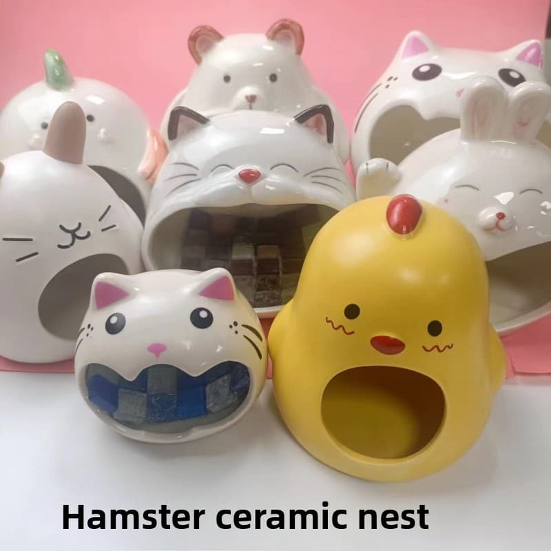 Ninho de cerâmica de desenho animado de Hamster, resfriamento Anti-mordida, casa pequena para esconder animais de estima