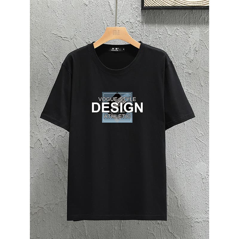 Moda na moda impressa roupas masculinas de tamanho grande confortável algodão em torno do pescoço de manga curta camiset