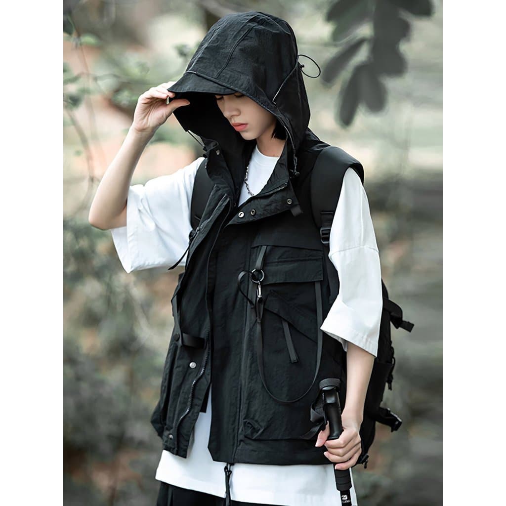 AOGZ verão estilo fino com capuz Workwear colete das mulheres dos homens colete exterior função tática americana casal j