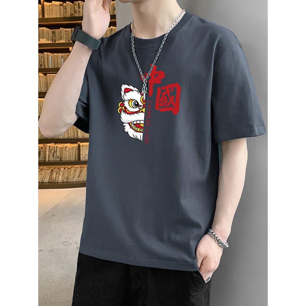 Camiseta de manga curta com gola redonda, novo estilo, Top esportivo masculino, tendência da moda adolescente, estilo fi