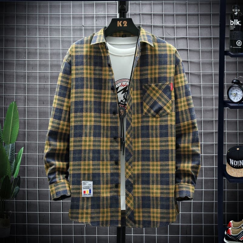 Contraste cor solta exterior wear camisa masculina 2026 outono novo estilo Street wear masculino na moda All-Match verif