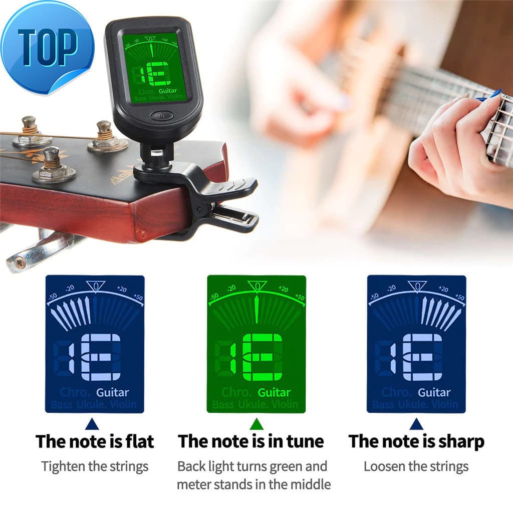 Digital Cromático Afinador Clip 360° para Violão Violino Guitarra Baixo Ukulele Cavaco