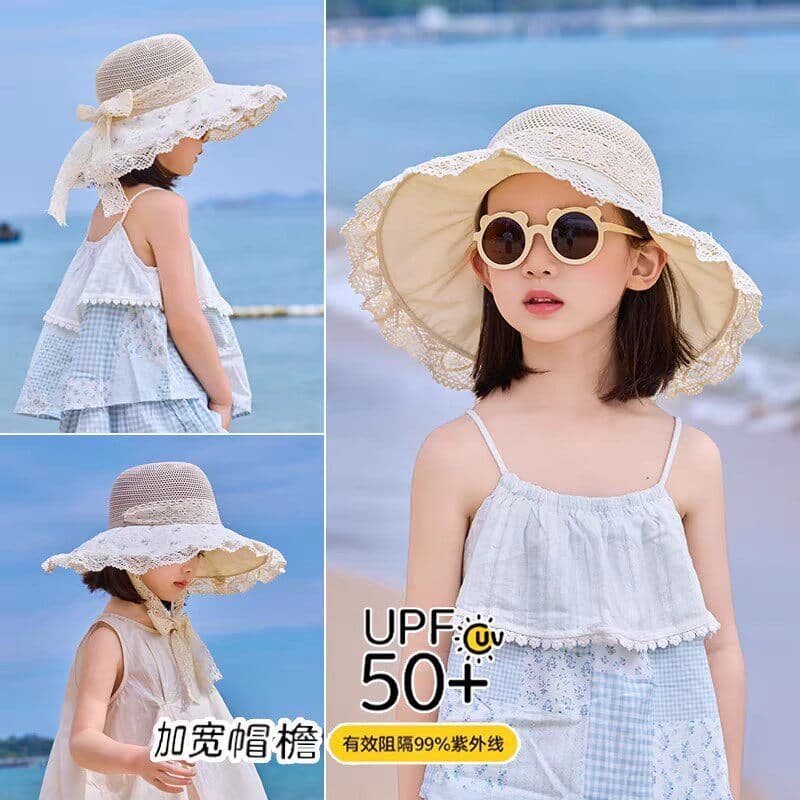 Crianças chapéu de sol verão meninas rendas chapéu de palha bebê menina pára-sol Anti-ultravioleta balde chapéu praia