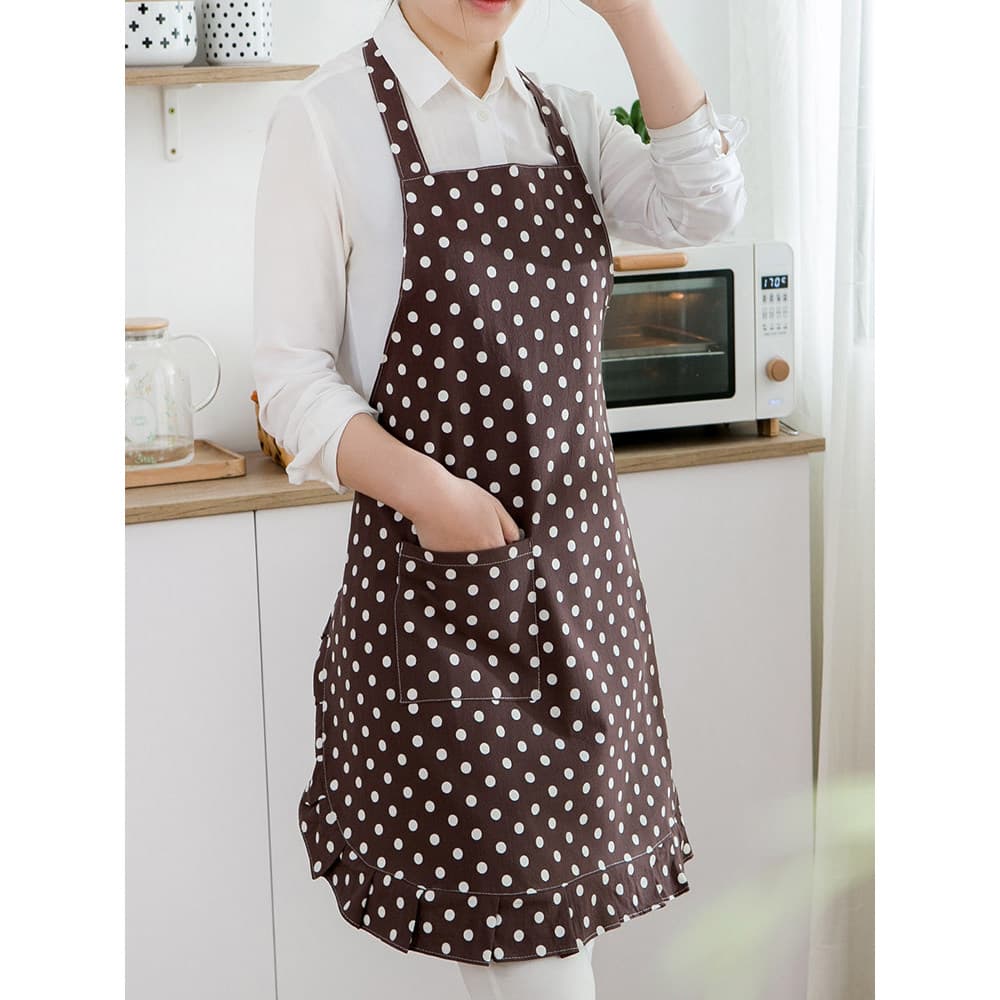 Versão coreana moda bolinhas cozinha avental de algodão Anti-incrustante sem mangas Halter pescoço pequeno fresco verão