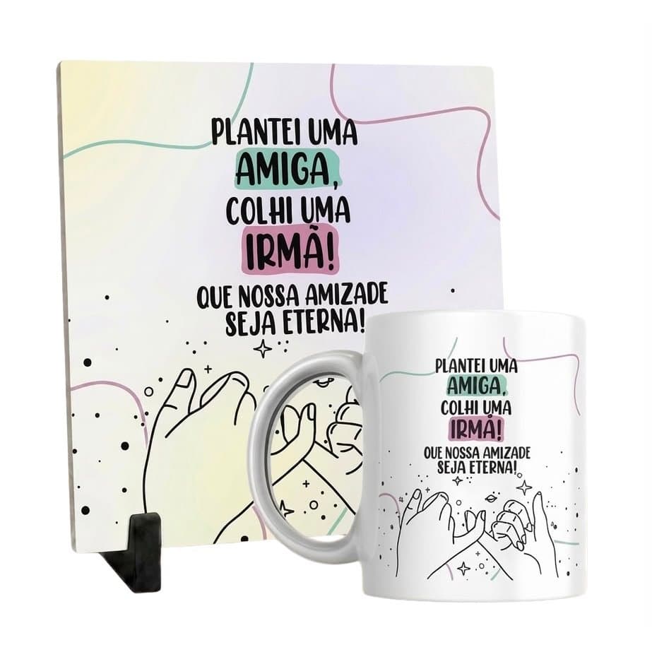 Kit Amizade Caneca + Azulejo 15x15 Suporte Incluso Presente Aniversario Amigas Friends
