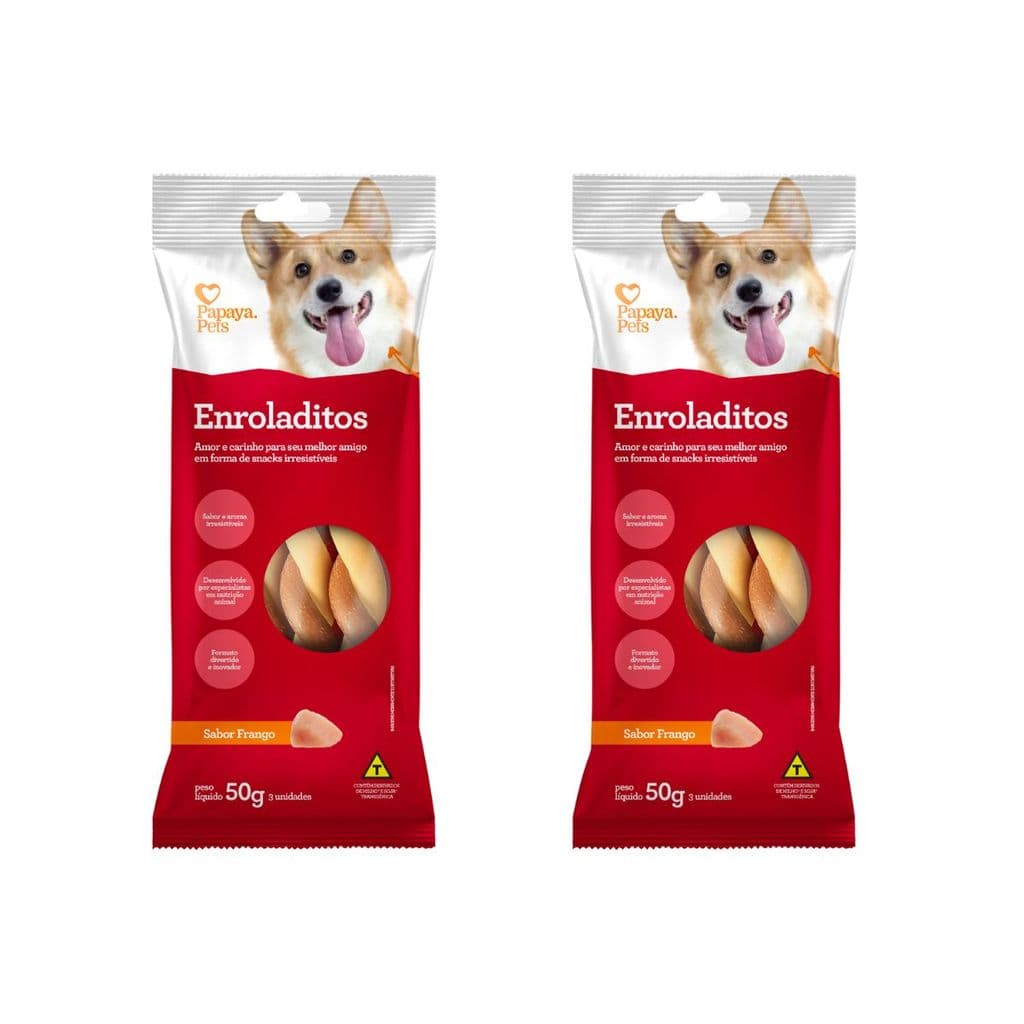Kit Enroladitos Frango Papaya Pets Petisco Cães 50g
