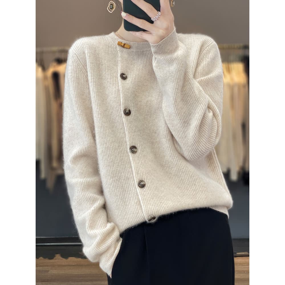 Bens europeus europeus|Outono Cardigan feminino 100 lã pura malhas feminino high-end grosso Bottoming camisola jaqueta d