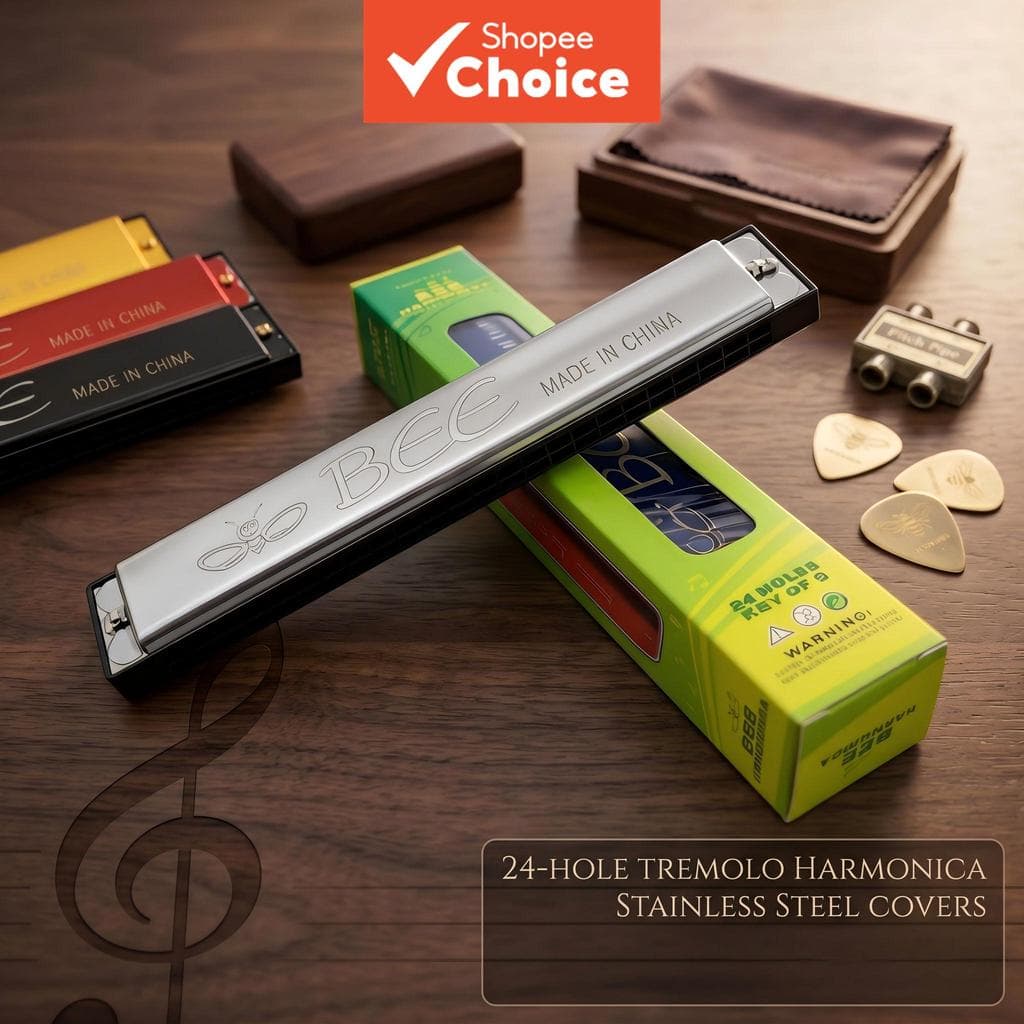 Gaita de Boca BEE Silver 48 Furos Tremolo em Dó – Gaita Profissional de Metal para Adultos e Iniciantes, Vedação de Ar