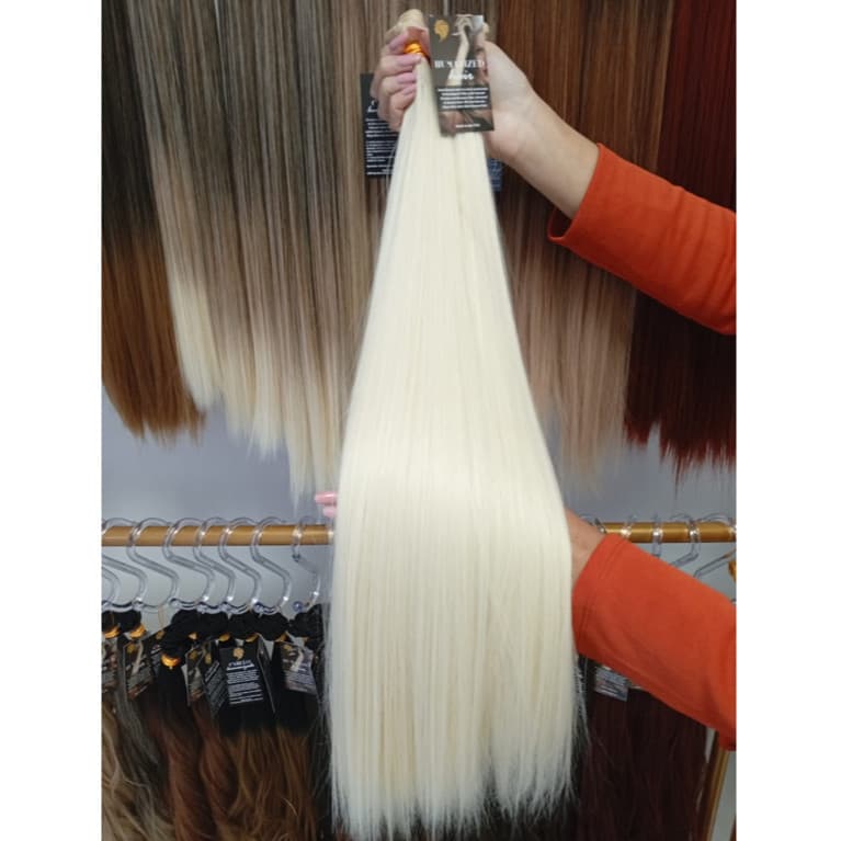Aplique de Cabelo Liso 100% Semi Humano em Tela Loiro Claríssimo 60cm 100grs Fibra Russa Premium Bella Hair