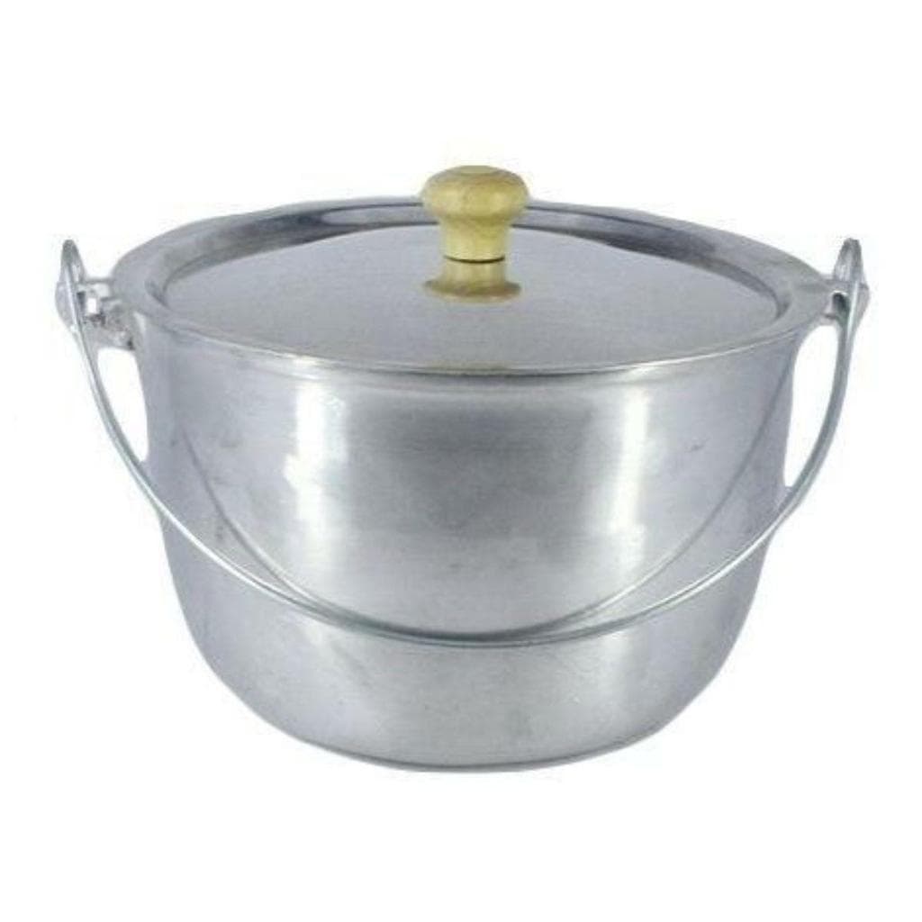 Caldeirão Alumínio Fundido Polido Alça Vergalhão e Pomel de Madeira 12cm 0,8L