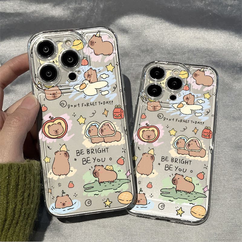 Capa para Telefone Love Capybara Apple 15 Pro Max 13/14 à Prova de Choque 12 Transparente 11 Space Case XR/XS