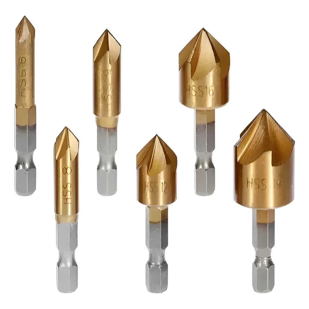 Kit 6 Brocas Escareadoras Conica Titanio P/ Madeira Metal Chanfro 6mm A 19mm