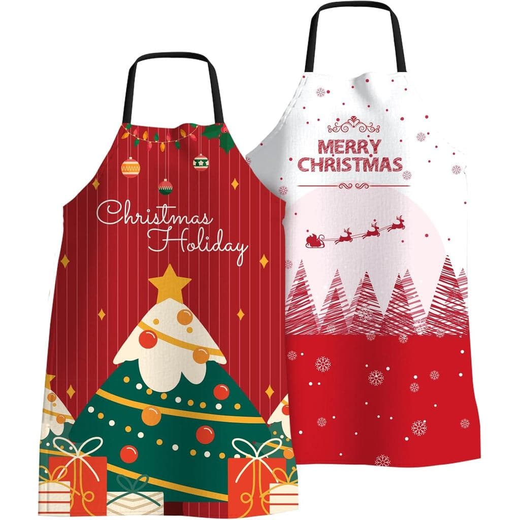 2 Pack Funny Christmas Kitchen Aprons for Women Men Adjustable Cooking Chef Aprons Waterproof Bib Aprons Cute Xmas Party