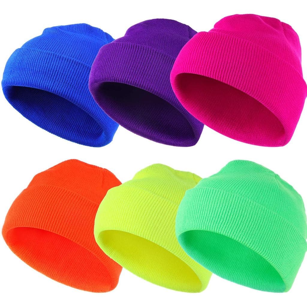 SATINIOR 6 Peças Gorro Neon de Acrílico, Gorro de Inverno Liso de Tricô, Gorro Longo Estilo Pescador Unissex, Tamanho Mé
