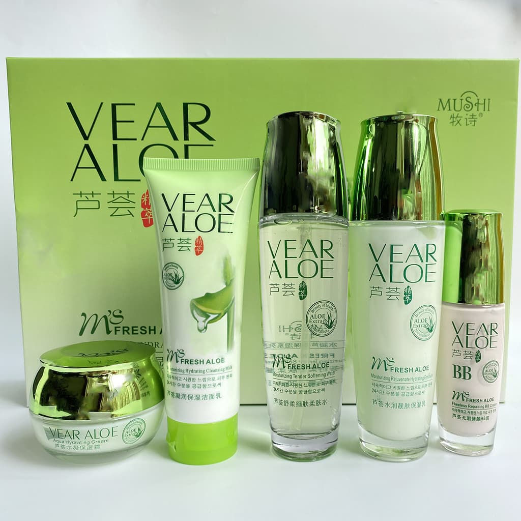 Mushi hidrogel Aloe Vera cosméticos cuidados com a pele hidratante hidratante caixa de presente conjunto de cinco peças