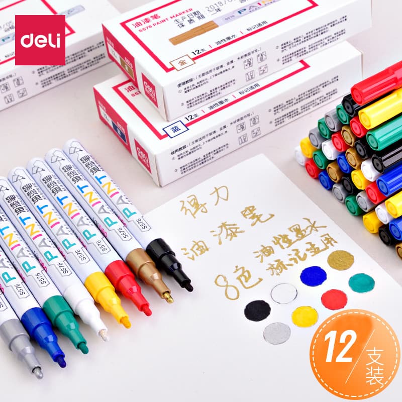 Deli Paint Pen Caneta para pneu Caneta marcadora branca Não é fácil de desbotar Não é fácil de desbotar Caneta marcadora