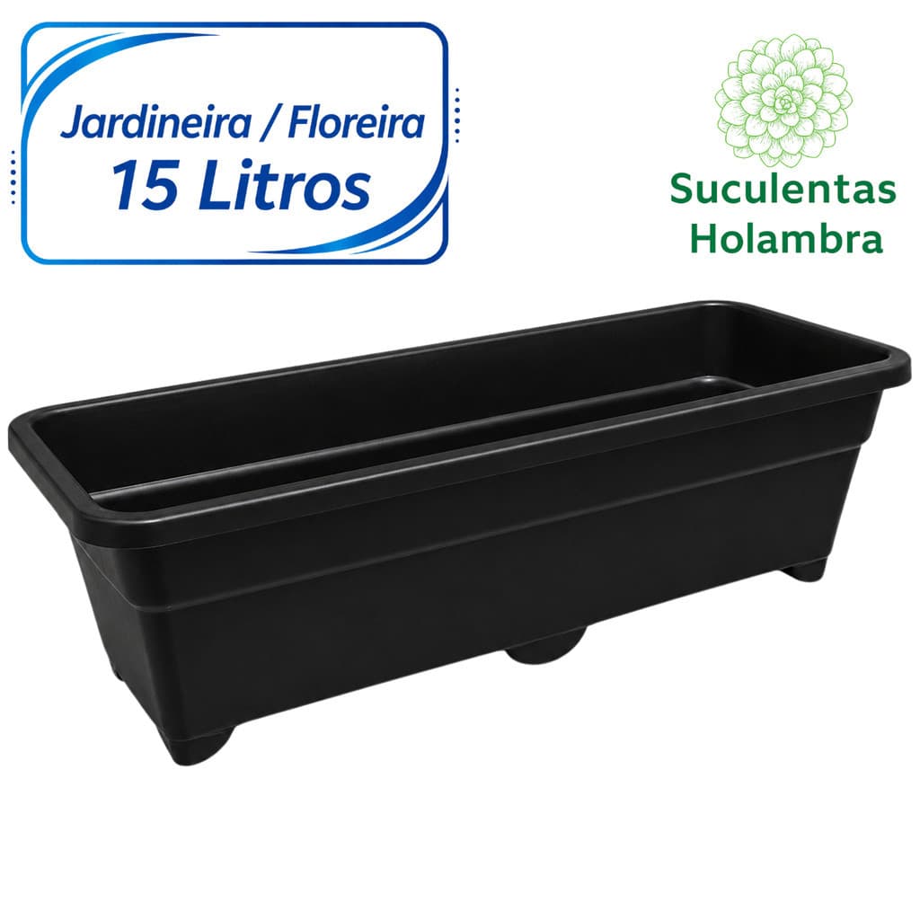Vaso Jardineira Floreira Extra Grande 15 Litros 60 cm – Cor Preta