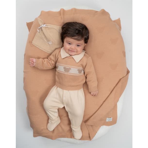Saída Maternidade Menino Lorenzo Kit 4 Peças Fofinho Premium Macacão Suéter Toalhinha Manta RN Luxo