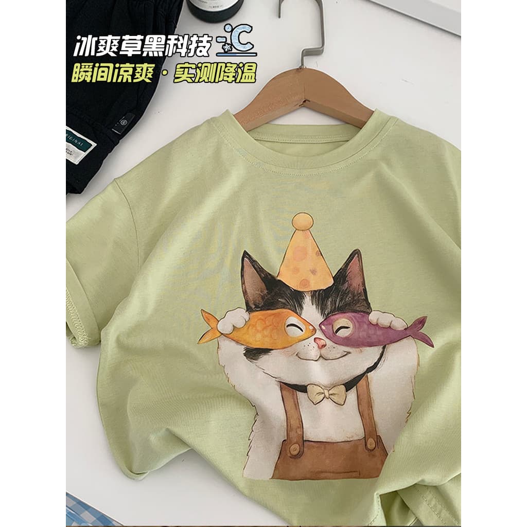 Chá mãe roupas infantis verão novo estilo meninos legal sentimento de manga curta camiseta crianças médias roupas de ver