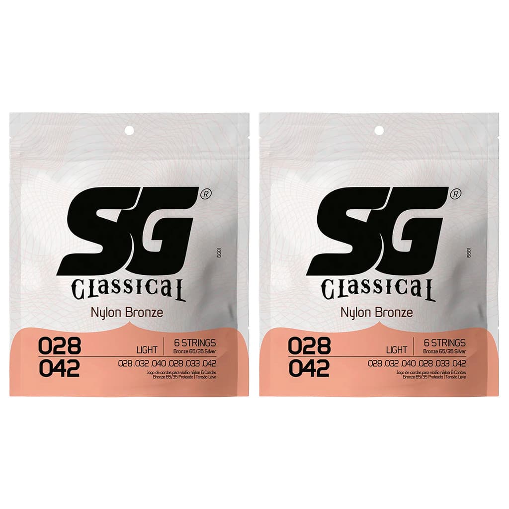 Kit 2 Encordoamento P/Violão Nylon Bronze SG Tensão Leve